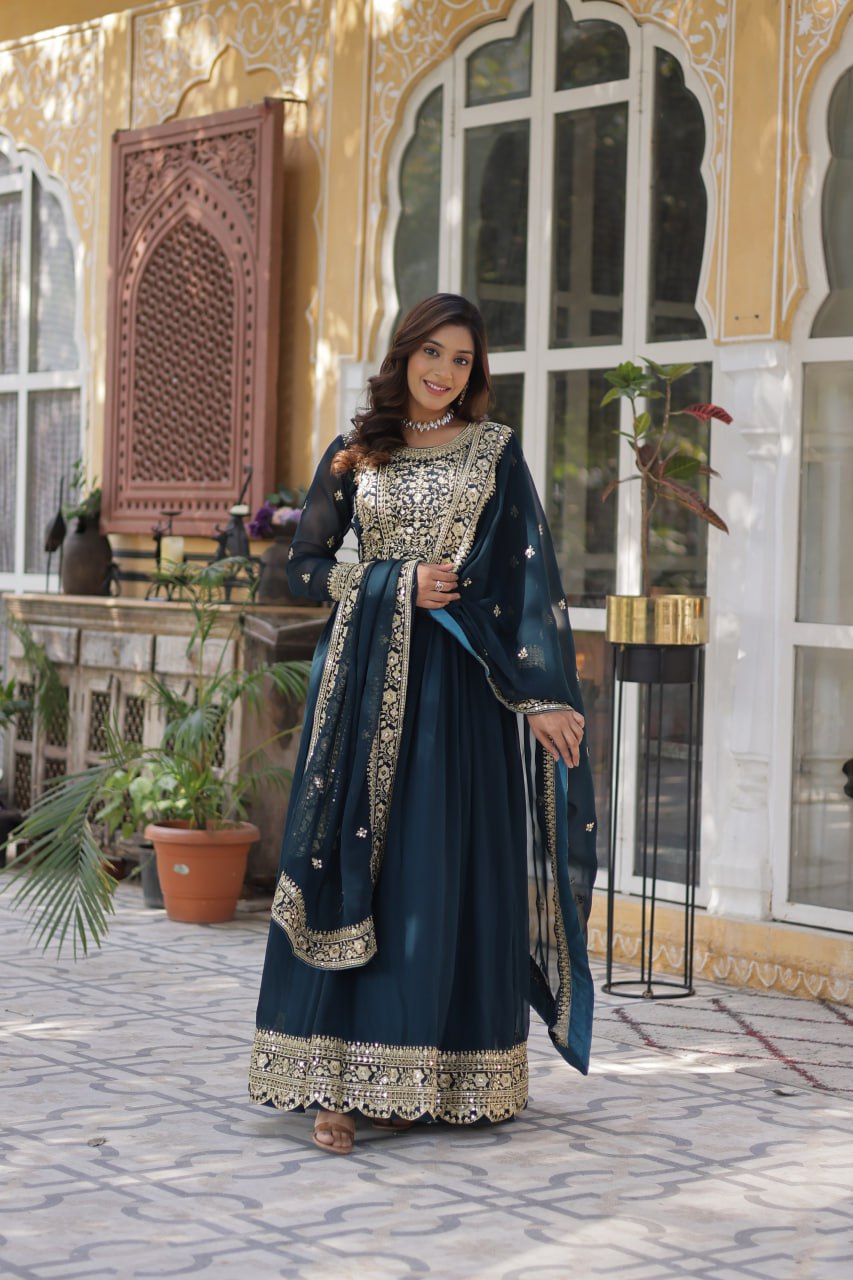 Women's Luxurious Plum Velvet Anarkali Gown with Heavy Gold Zari & Sequin Embroidery – Perfect for Weddings & Grand Festivities - Image 11